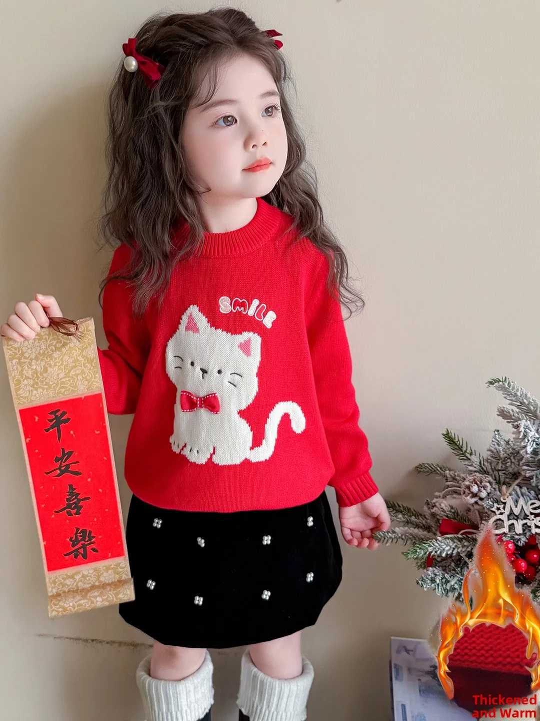 

Вязаный свитер Thiened для девочек, внутренняя одежда, базовый слой, зимний теплый милый длинный свек для маленьких девочек, круглый пуловер Faionable...