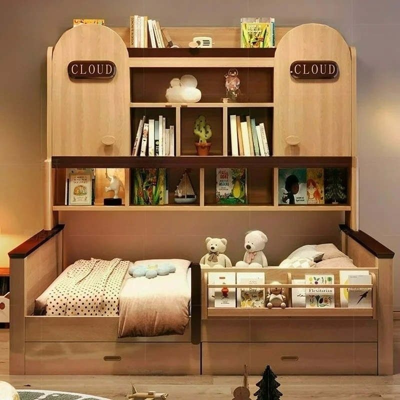 Factory Direct 2026 Children's Wardrobe bed Bookcase bed Integrated small apartment household tatami space saving bed with guard