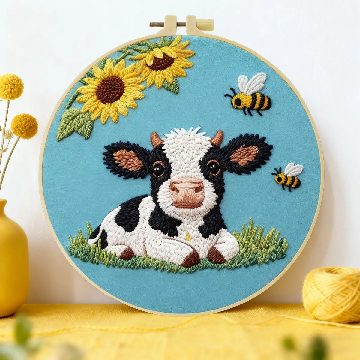 1 Stück 20X20CM/15X15CM 7,87/6,3 Zoll Tier - Kuh Stickerei Starter-Kit DIY-Kit DIY Stickerei-Set Handarbeiten Malerei – Detail 2