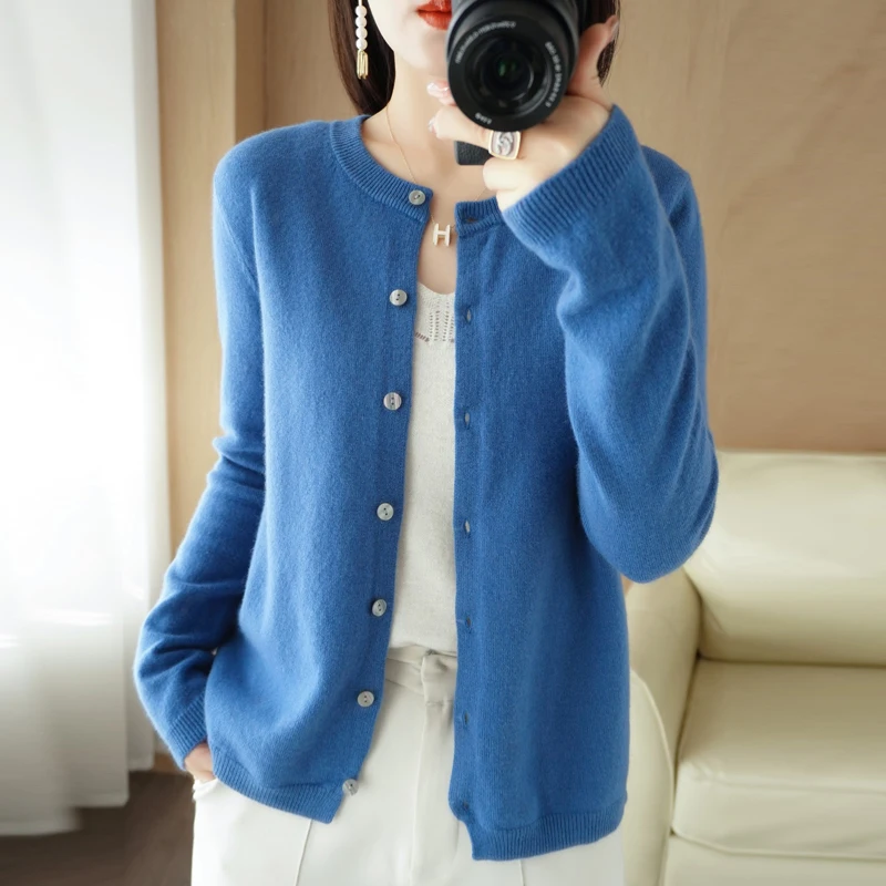 Women\'s Knitted Cardigan Spring And Autumn New Women\'s Round Neck All-Match Sweater Coat Korean Style Fashion Loose Top