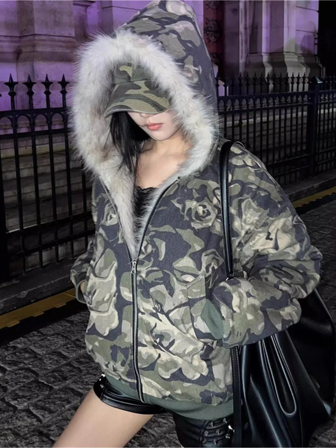 

American Sle Retro Camouflage Hooded Cotton Jaet Men Women Winter Casual Coat Splicing Proc Warmth Youth Faion