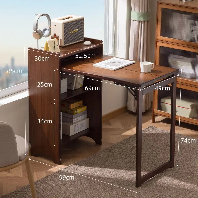 Folding desk and bookcase integrated, small household multi-function, easy dining table