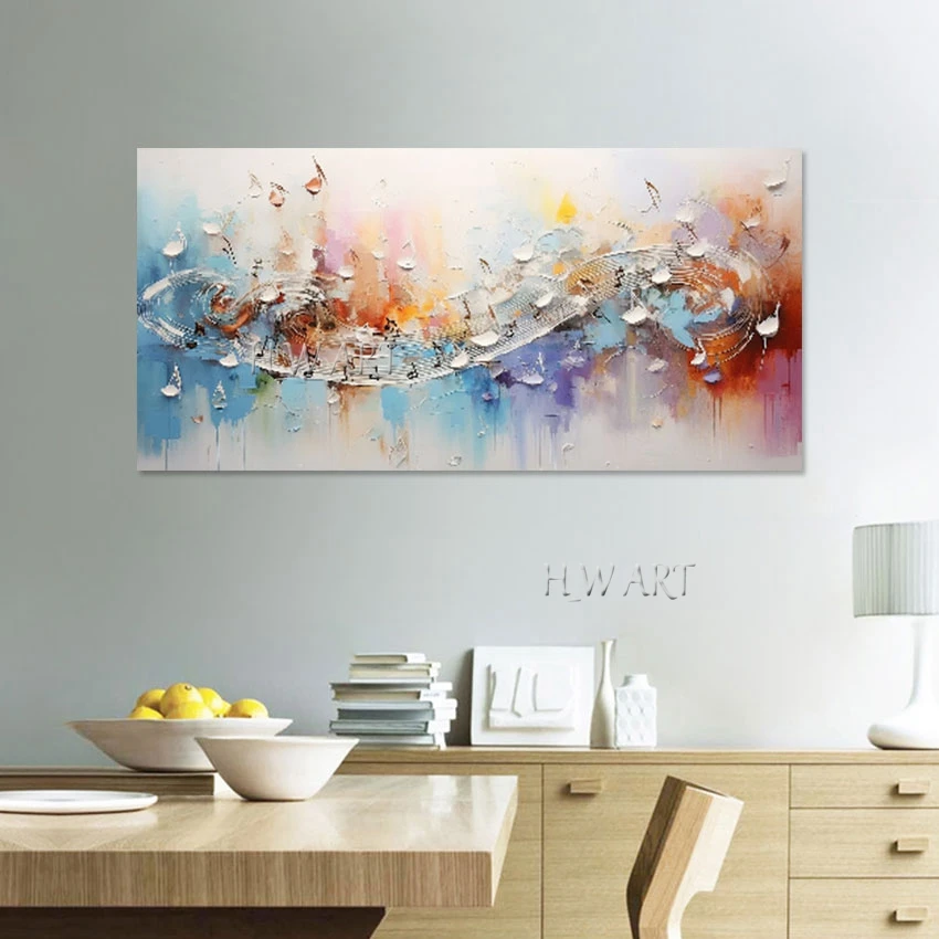 

Acrylic Handmade Artwork, Picture Canvas, No Framed, Modern Nordic Wall Decoration，Musical Note Texture Art Abstract Painting