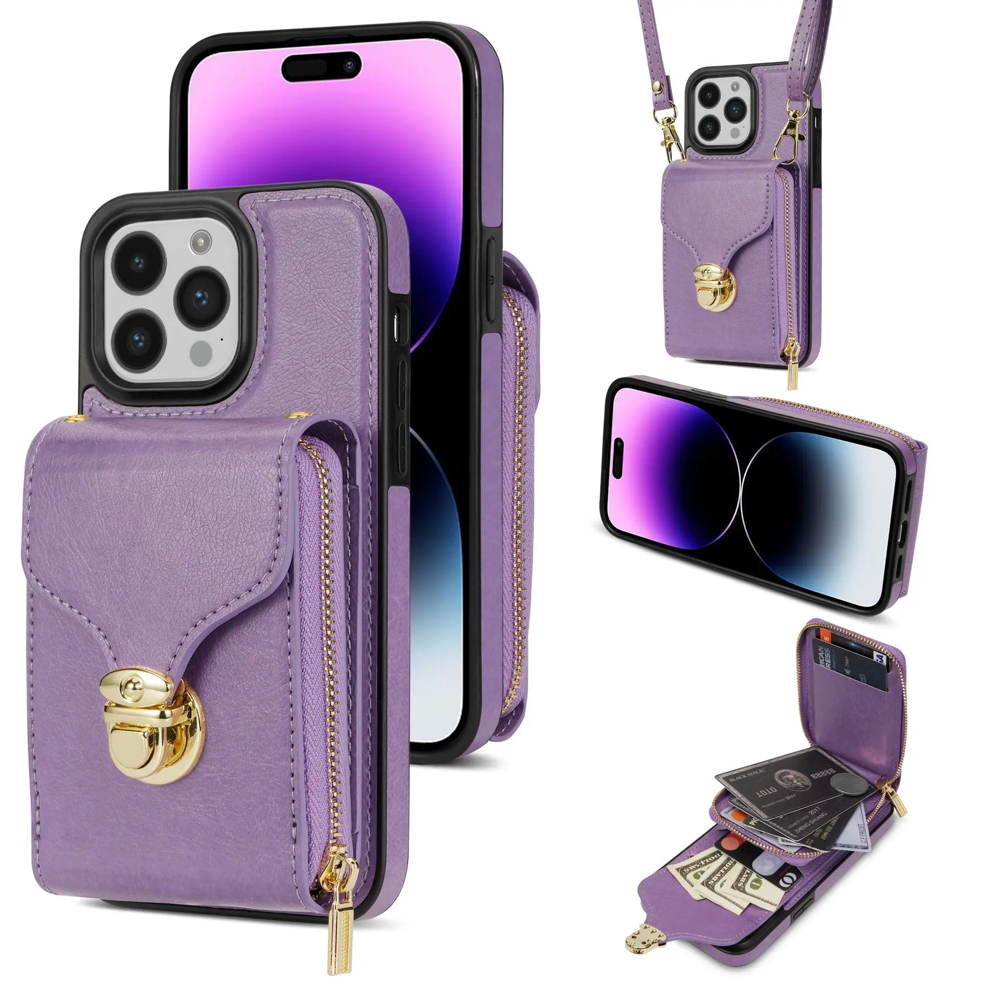 Crossbody Lanyard Wallet Purse Phone Case for IPhone 13 12 Mini 15 14 11 Pro XS Max XR X 8 7 Plus Card Slot Holder Leather Cover