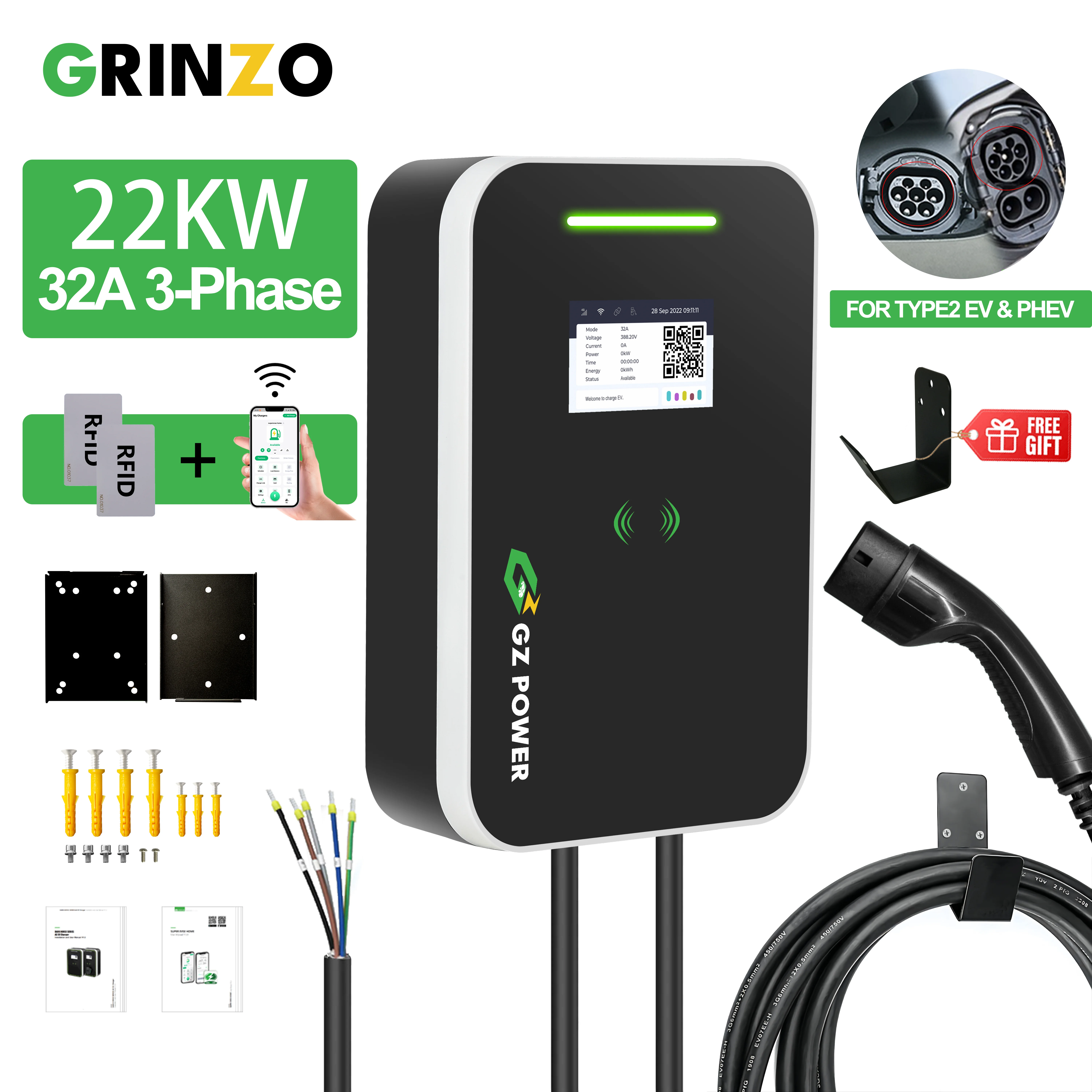 

3-PHASE 32A EV Charger type2 Wallbox Station Electric Vehicle Charger 22kw Compatible for All Electric EV Car