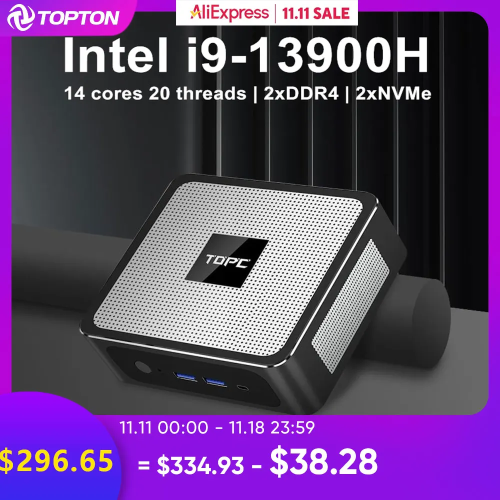 TOPC Mini PC 13th Gen Intel Core i9 13900H i7 13700H Gaming PC 2xDDR4 2xNVMe 2xLAN Windows 11 Desktop PC Gamer Computer WiFi6E