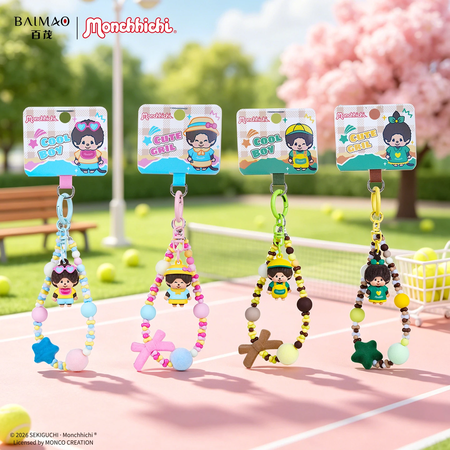 Cute Monchhichi beaded keychain, cute cartoon, cute mobile phone chain bag, pendant, gift