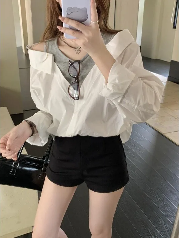 plus Size Casual Long Sve irt Women's Faionable Loose Top Autumn New Sle Commute Korean Loose Fit Button Detail