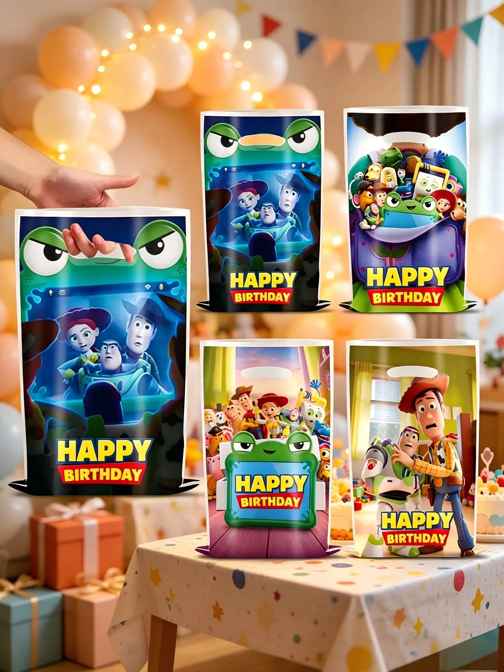 10–100 Stück Toy Story-Geschenktüten zum Geburtstag, Plastiktüten für Süßigkeiten und Schätze mit Griffen, geeignet für Partygeschenke und Werbegeschenke