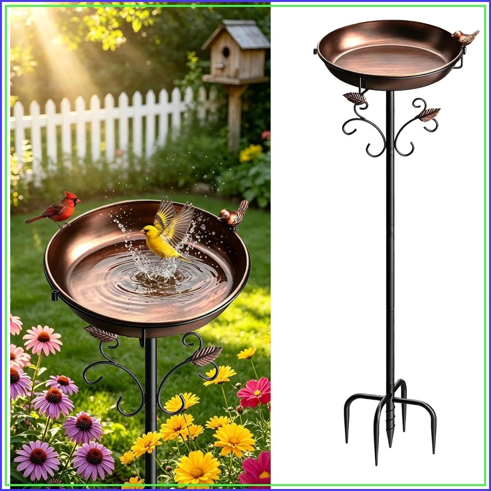 

50" Tall Metal Bird Bath for Outside - Removable Bowl with Stable 5-Prong Auger Base, Easy Clean Garden Decor, Rust-Proof