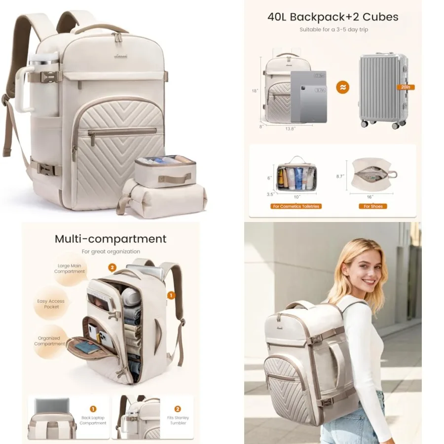 

40L Travel Backpack for Women Men, TSA Personal Item Travel Bag Fits 17.3inch Laptop, Waterproof Airline Approved Carry On Lugg