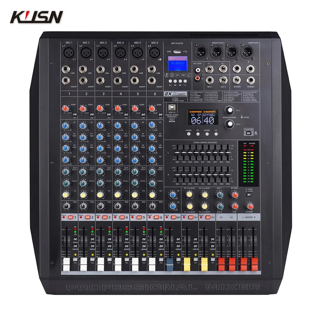 6 Channel Professional Digital Mixer Audio DJ Mixing Console Sound Mixer Console with 99 DSP Bluetooth MP3 USB