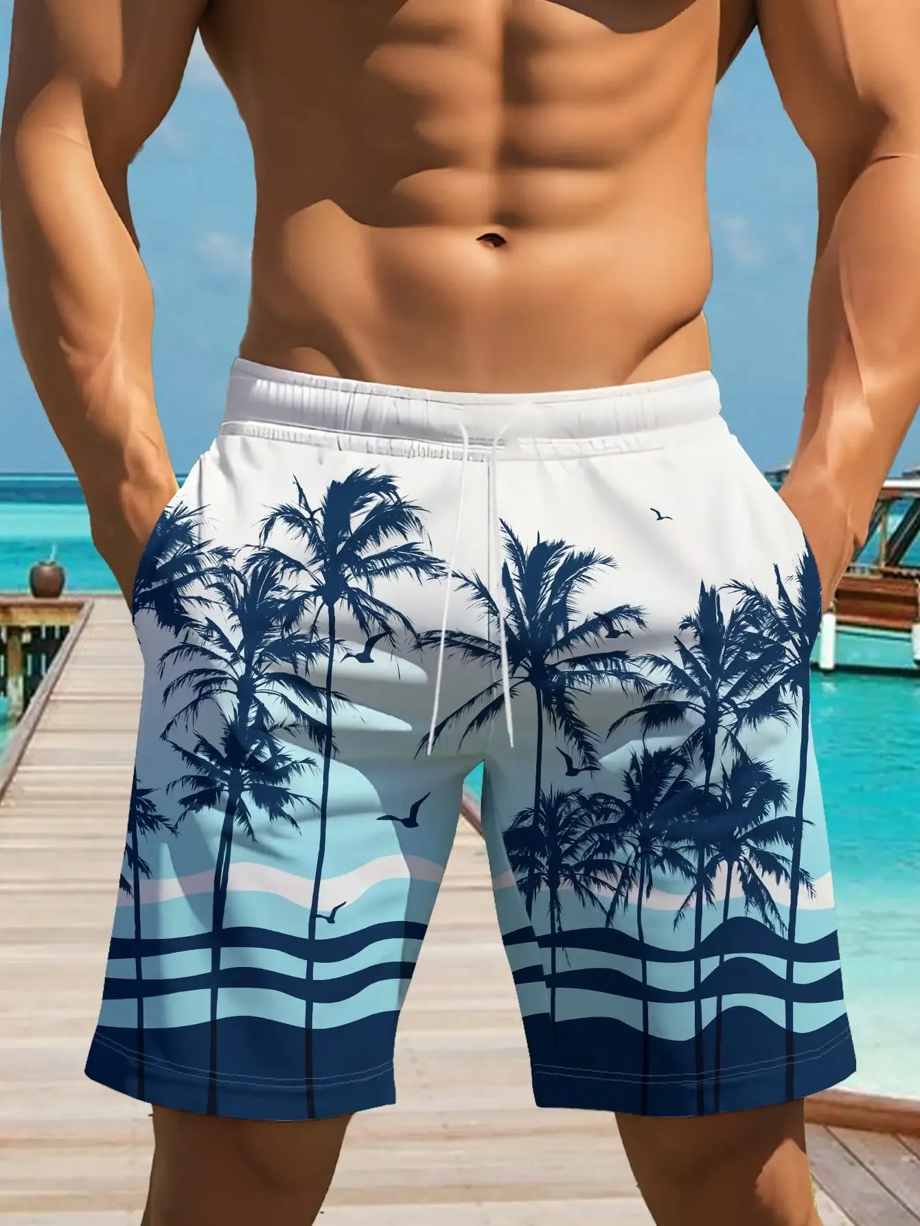 

Men's 3D Print Shorts, Fashionable Casual Appearance, Luxurious Texture, Drawstring Waistband, Perfect For Summer Outings