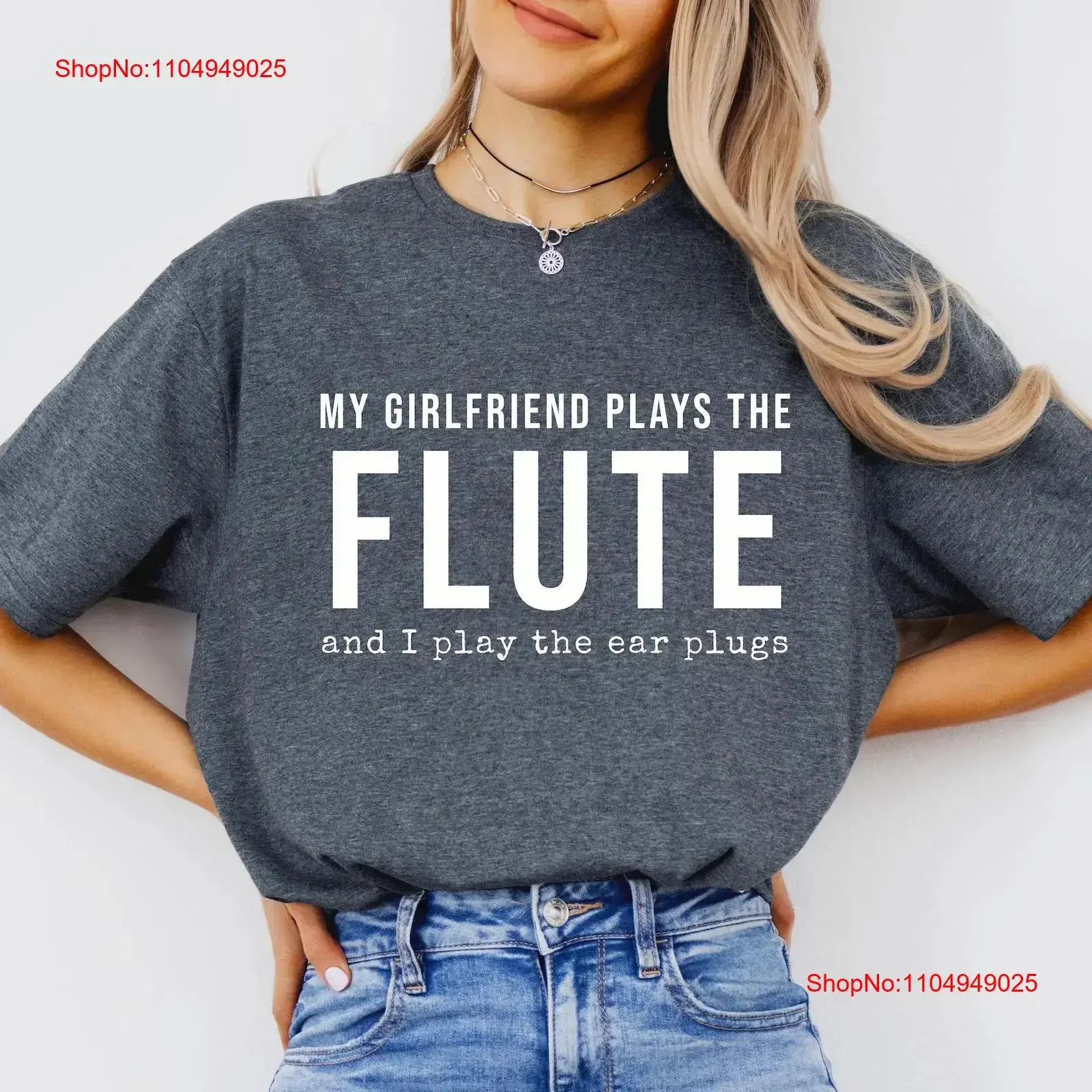 Mi novia juega la flauta y yo tocar tapones para los oídos cita musical divertida reproductor de camiseta para novio él vintage lavado