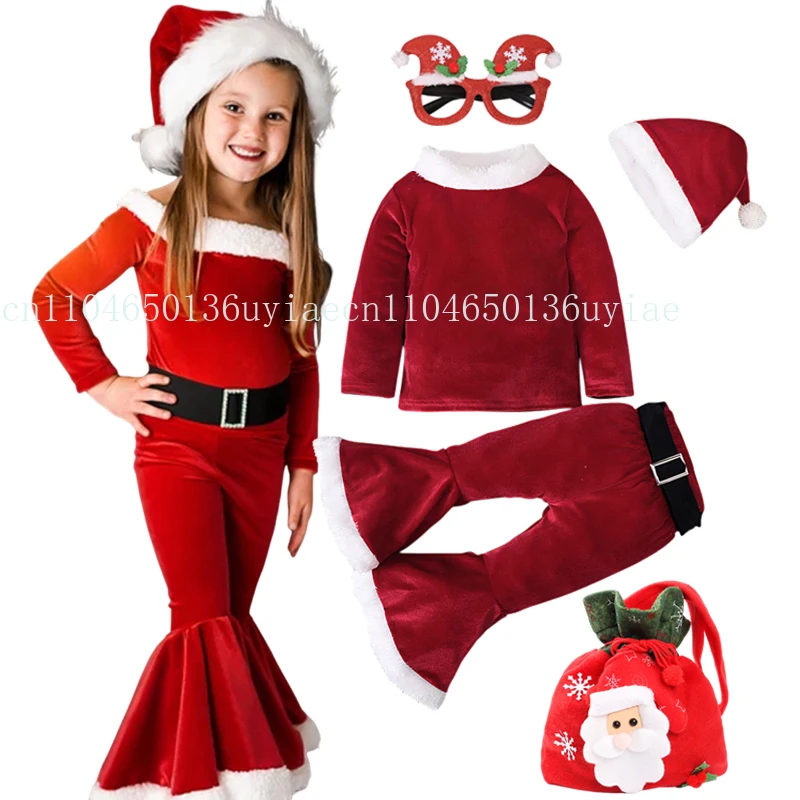 

New Year Kids Santa Claus Costumes Elf Cosplay Christmas Carnival Party Fancy Dress for Girls 2025 Children Red Xmas Clothes Set