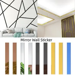 5Pc Diy Spiegel Decor Stickers 3M Zelfklevende Acryl Kunst Wandtegel Plafond Rand 3d Strip Decoratie Tv Achtergrond Muursticker