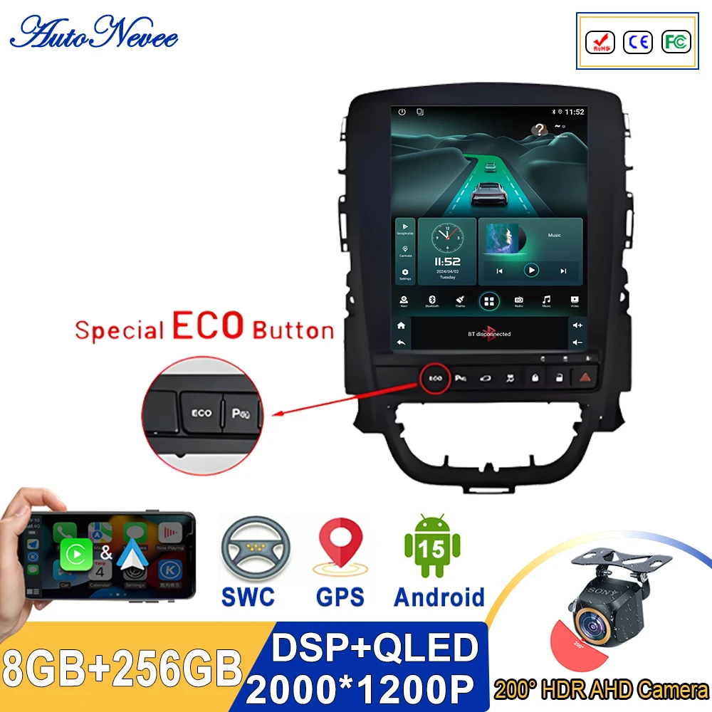 9.7 Inch Screen Android 16 For Opel Astra J 2009 - 2015 Multimedia Player High-performance CPU GPS Navigation QLED Screen HDR BT