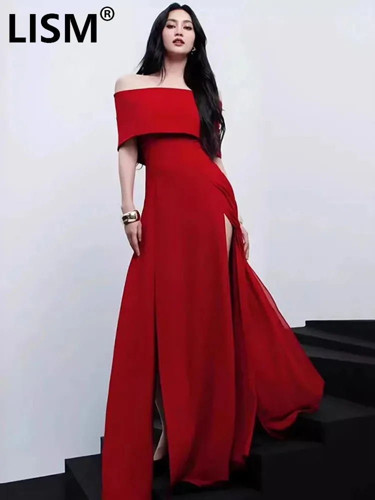 

LISM женское модное вечернее платье с вырезом на талии и высоким разрезом, красные платья до середины икры, весна 2025, новый прилив