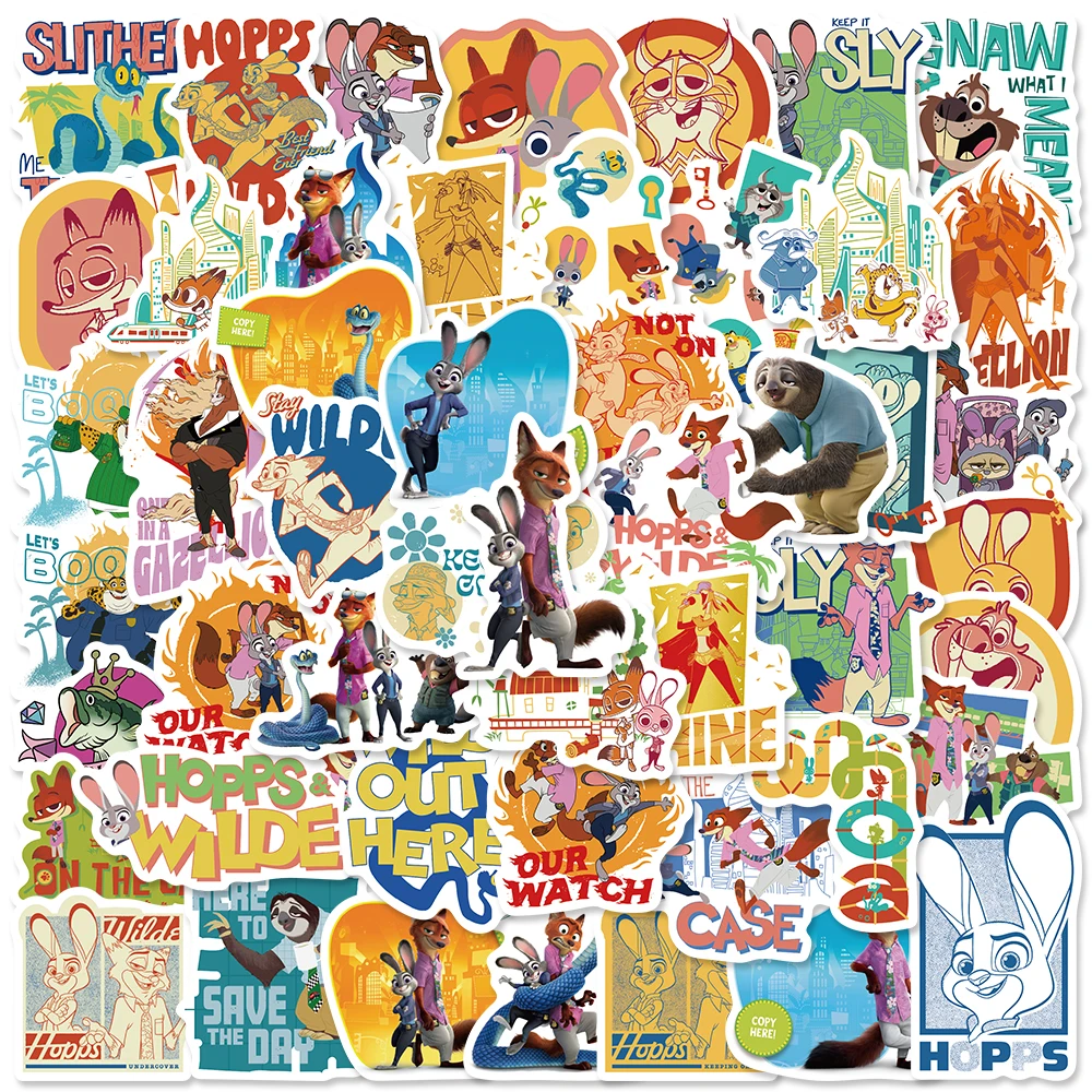 Disney 50 pièces Zootopia 2 renard lapin Judy Nick dessin animé film autocollants téléphone réfrigérateur bouteille ordinateur portable voiture décalcomanies enfants école cadeau