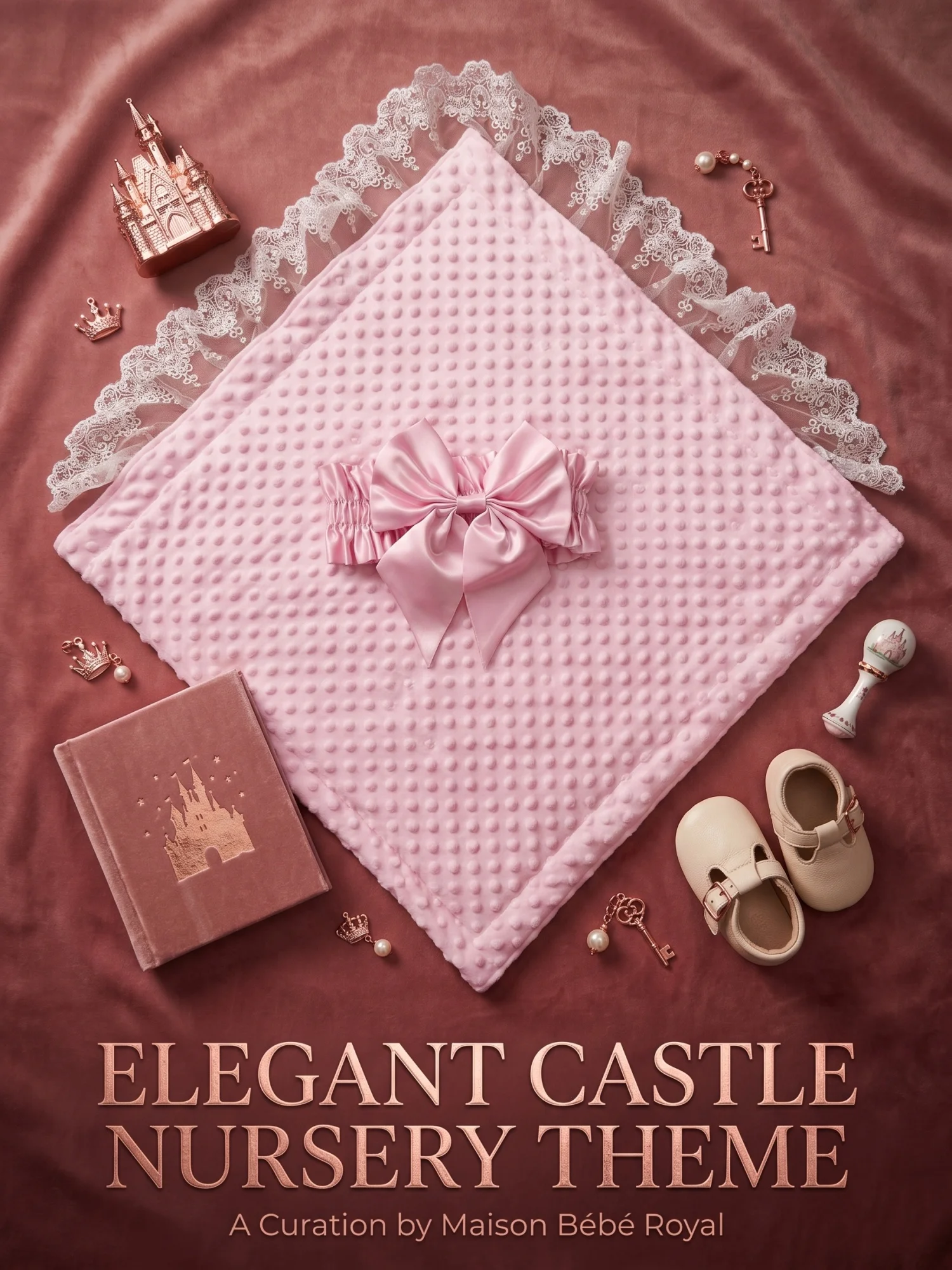 sweet-princess-style-pearlescent-satin-big-bow-minky-dot-infant-blanket-double-soft-lace-edge-multi-purpose-newborn-blanket