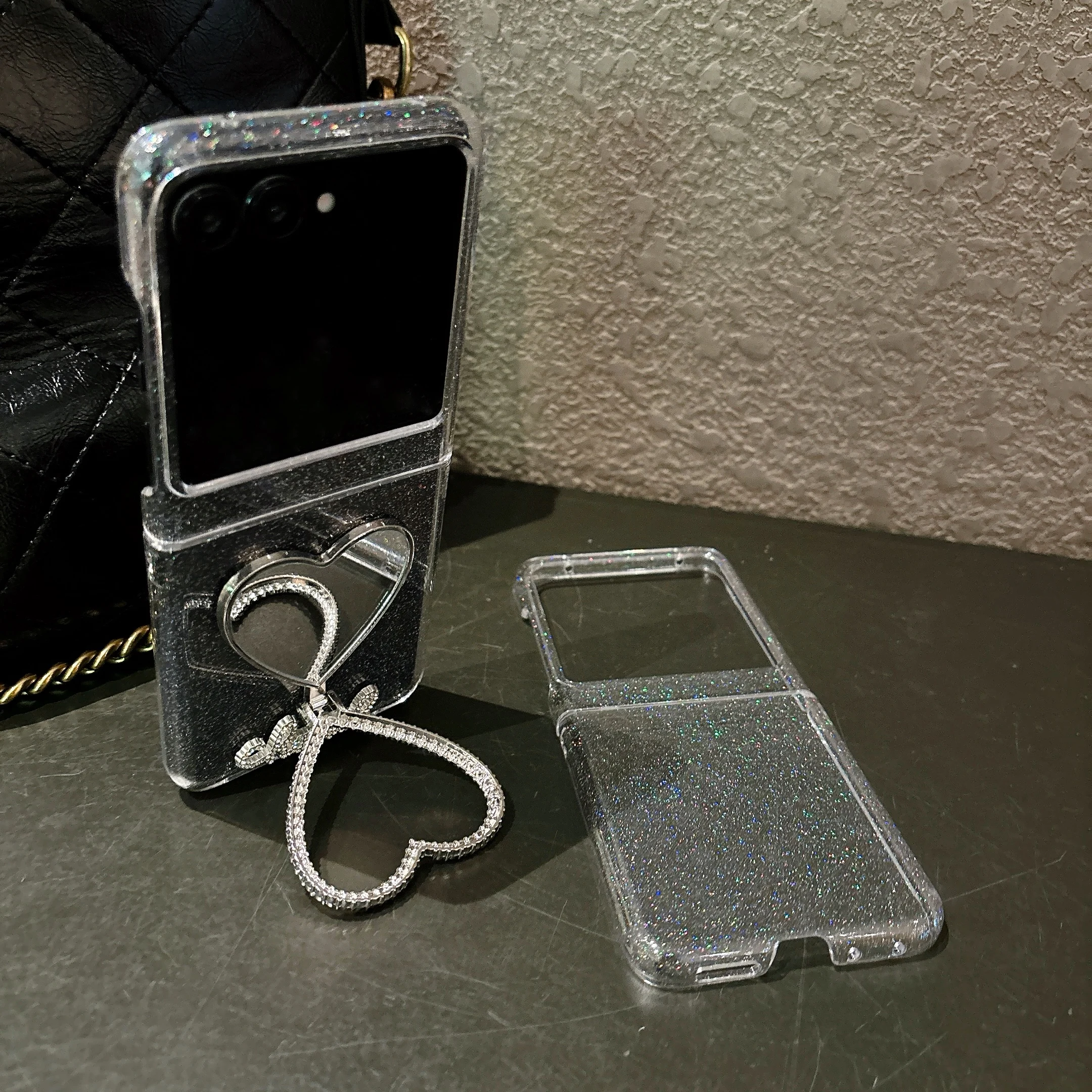 Luxuriöse Glitzer-Mode-Leder-Handyhülle für Motorola Razr 60 50 70 Flash Mirror Shiny Diamond Rhinestone Hard Cover