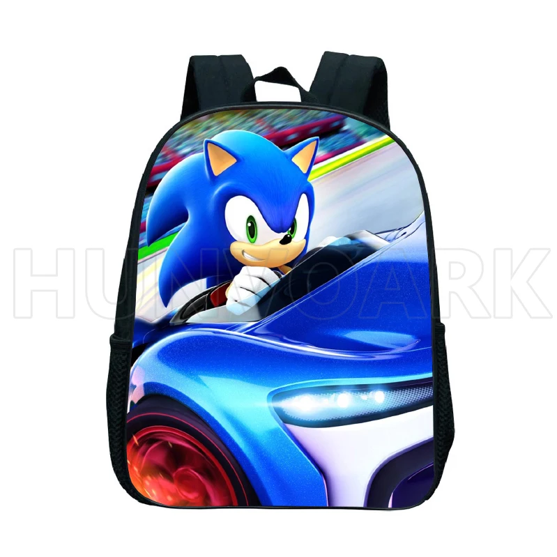 Mochila escolar de corrida Sonic para meninos e meninas, 12 polegadas, desenhos animados, luz, preto, simples, viagem