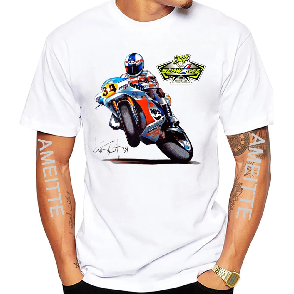 

Kevin Schwantz 34 GP Race Legend 90's T-Shirt Summer Men Short Sleeve Adventure Sport Casual White Top Man Motorcycle Rider Tees