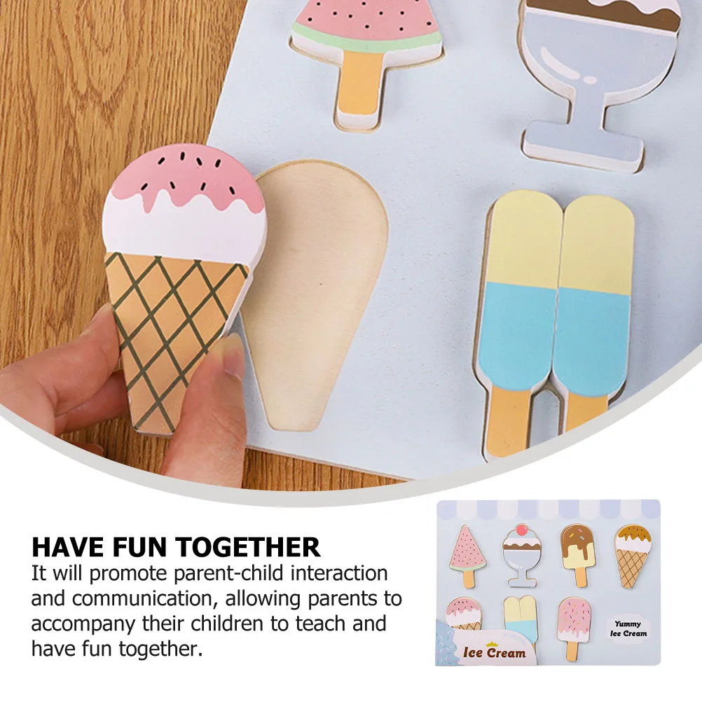

Wooden Ice Cream Puzzle 6PCS Pretend Play Educational Toy for Kids Preschool Learning Color Recognition Montessori Style