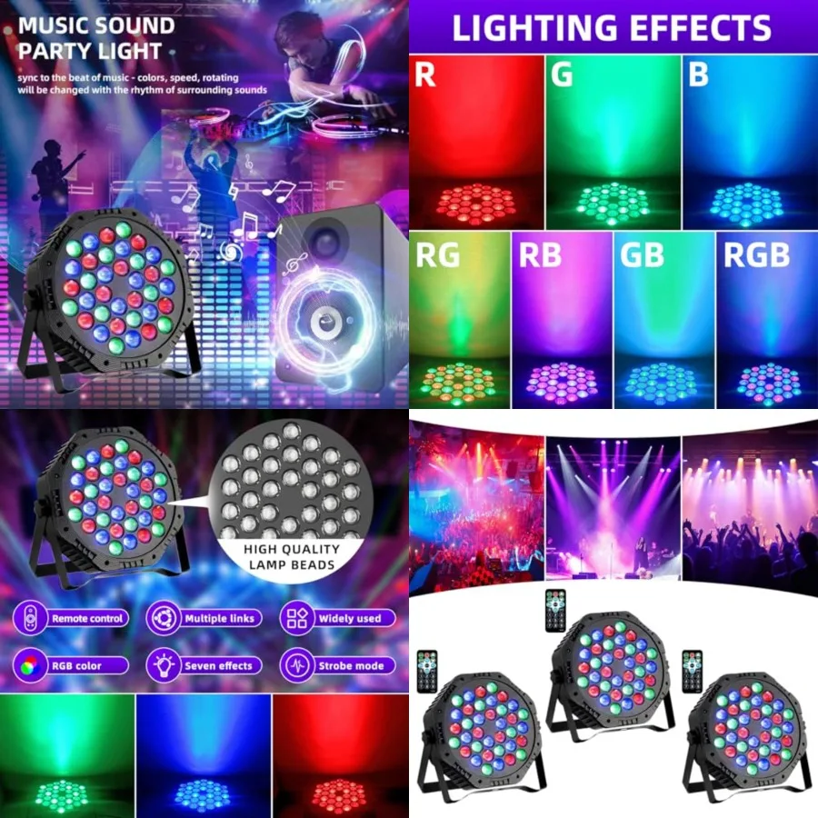 

6LED Par Lights DJ Stage Light Corded RGB with Sound Activated Control Uplighting for Wedding Party Club Christmas Stage Lighti
