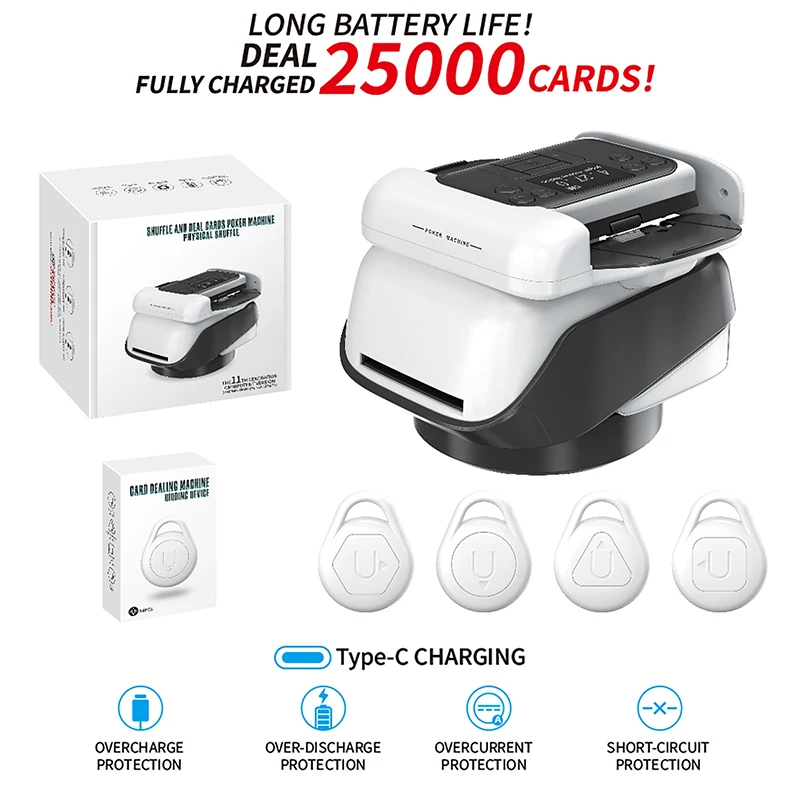 2-in-1 Automatic Card Shuffler and Cards Dealer for upto 8 players support 2 decks 360° rotating deals Home Camping Party Games