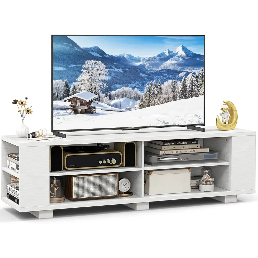 

TV Stand for TVs Up To 65 Inch Flat Screen, Entertainment Center with 8 Open Shelves, Universal TV Storage Cabinet