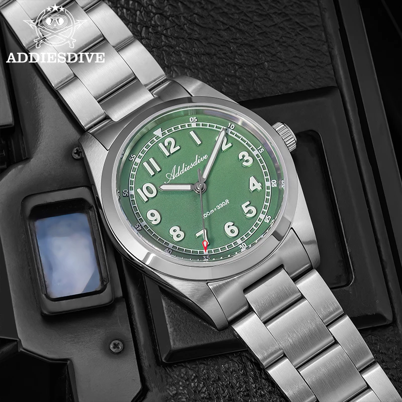 

ADDIESDIVE Men Quartz Watches 36mm Sapphire Glass Super Luminous Wristatch 100m Waterproof 9mm Ultra-Thin Luxury Steel Watch New