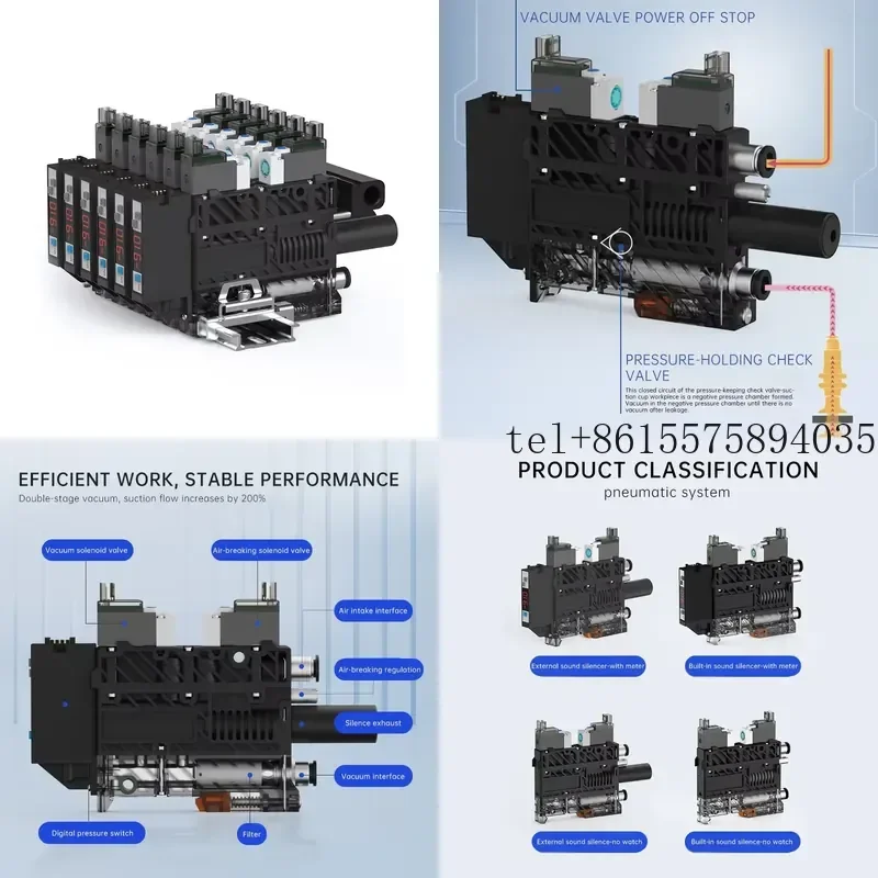 hot High Quality Vacuum Generator Pressure Retaining 0.3-0.7MPa Operating Pressure -100-0kPa Vacuum Range 0.7-1.5mm