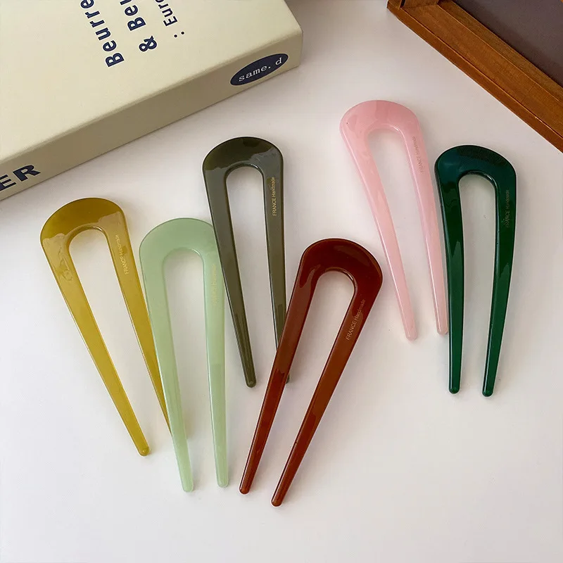 Korean Colourful U-shaped Hair Clip Women's Marble Head Simple Hairpin Fashion Temperament Sweet Going Out Girl Hair Accessories