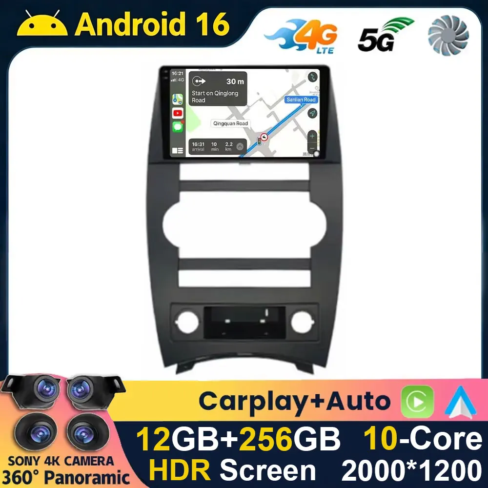 Android 16 Carplay Auto For Jeep Cherokee Commander XK 2005 2006 2007 2008 2009 2010 2011 Car Radio Multimedia Player GPS Stereo