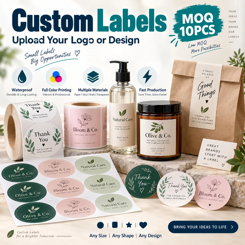 Custom Labels Stickers Personalized Logo Waterproof Adhesive Roll Labels Packaging Brand Stickers Full Color Printing MOQ 10PCS