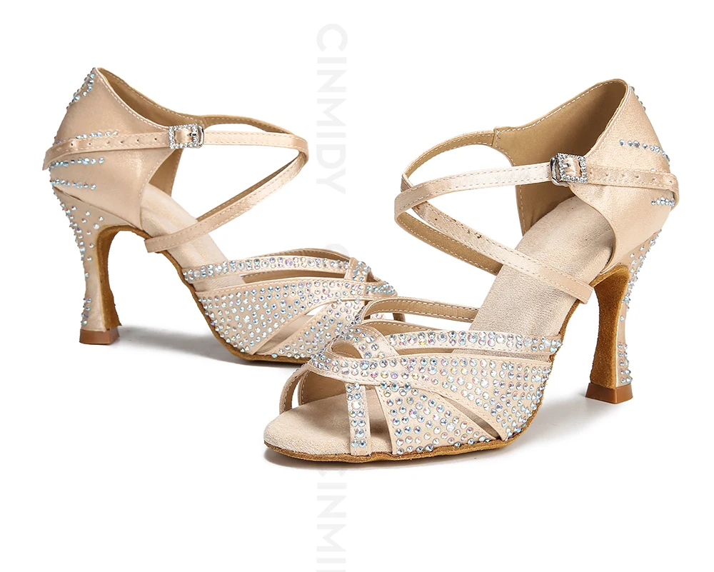 CINMIDY Strass-Latein-Tanzschuhe, Ballsaal-Tanzschuhe, Tango-Chacha-Salsa-Tanzschuhe, Partyschuhe, Weichsohlen-Hochzeitsschuhe – Detail 4