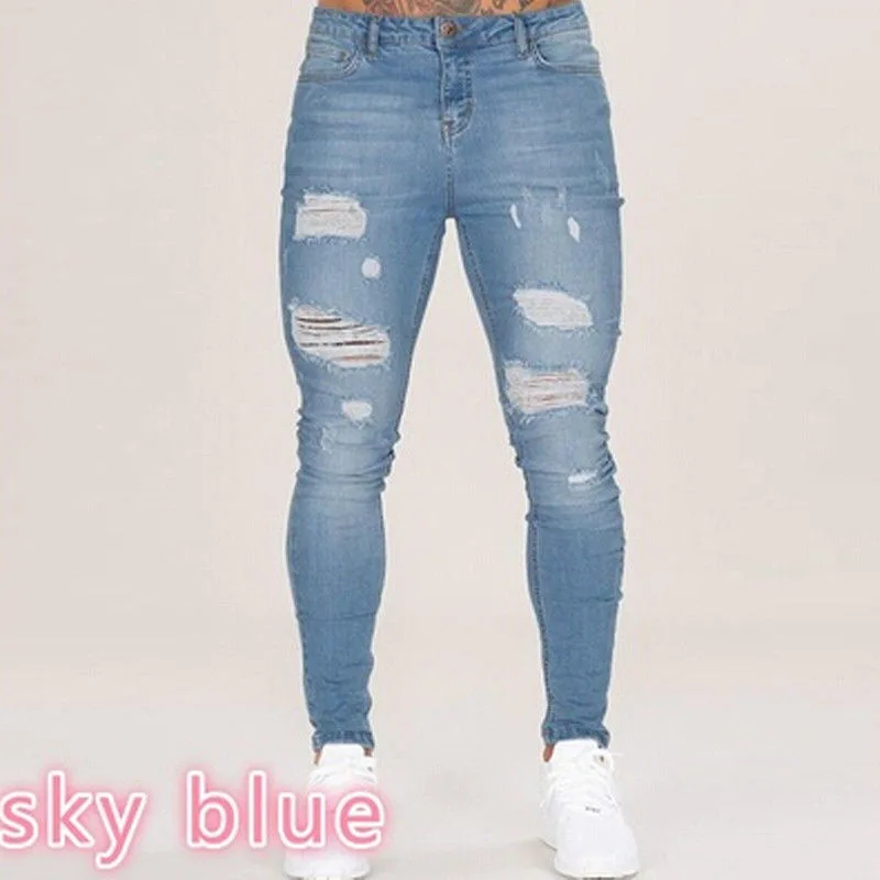 Nouveaux pantalons pour hommes 2021 automne blanc déchiré style européen noir taille haute denim pantalon vêtements pour hommes taille européenne