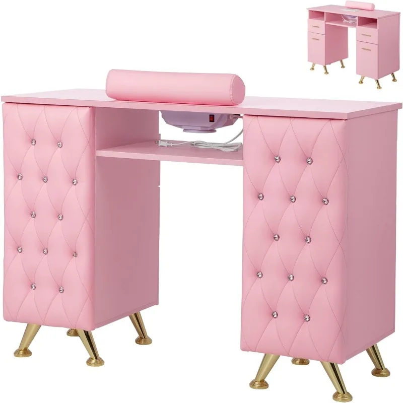 Nail Salon, Equipped with Vacuum Cleaner, Nail Technicians, Nail Station with Storage, Armrest, Acetone Resistant