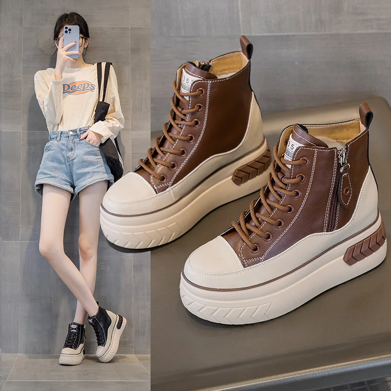 

Comfortable High Top Booties Women's Mid-Calf Casual Shoes Thick Bottom Autumn Winter Warm Mom Shoes Short Boots