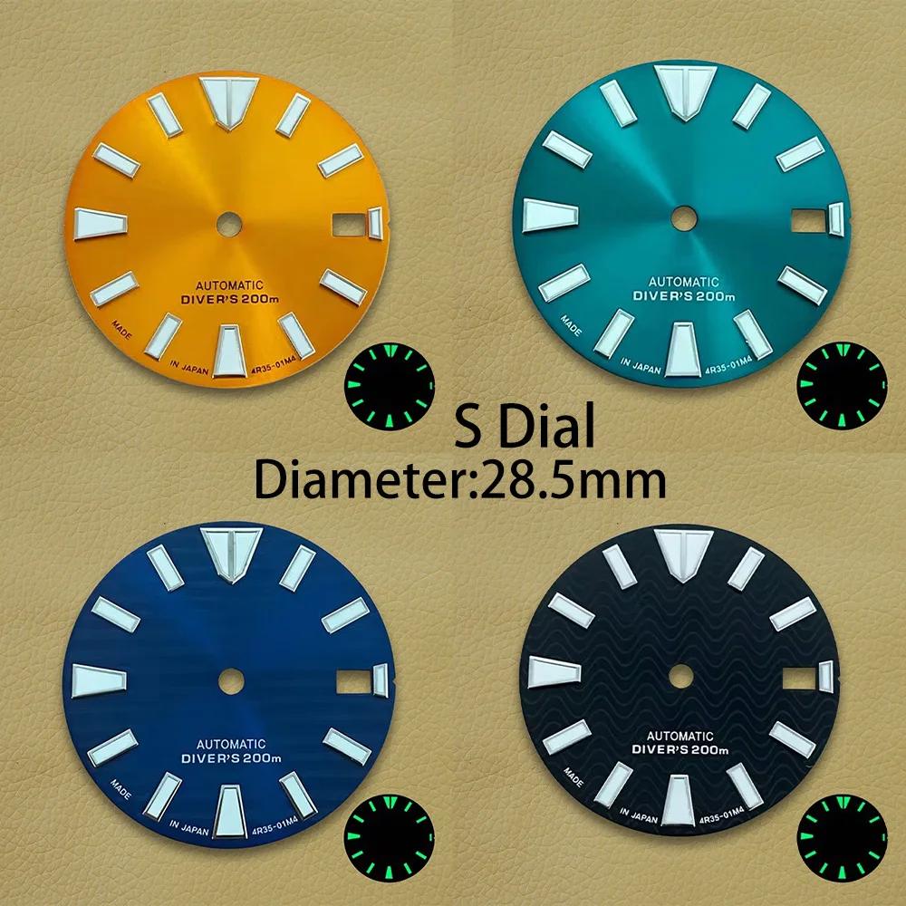 28.5mm S Dial Diving Wave Dial Suitable For NH35/NH36 Automati Movement C3 Strong Green Luminous Watch Modification Accessories