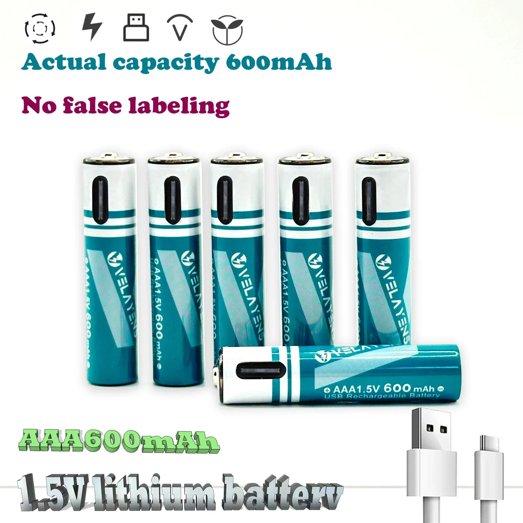 Литий-ионные аккумуляторы AAA 1,5 В, 600 мАч, перезаряжаемые через USB, 2000+ циклов зарядки, быстрая зарядка, бесплатный кабель для игровых контроллеров, часов, пультов дистанционного управления