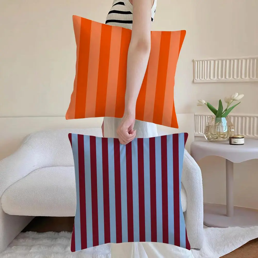 Luxury Saturated two color vertical stripes Cushion Cover Washable Faux Linen for Daily Use Sofa Home Room lightweight Decor