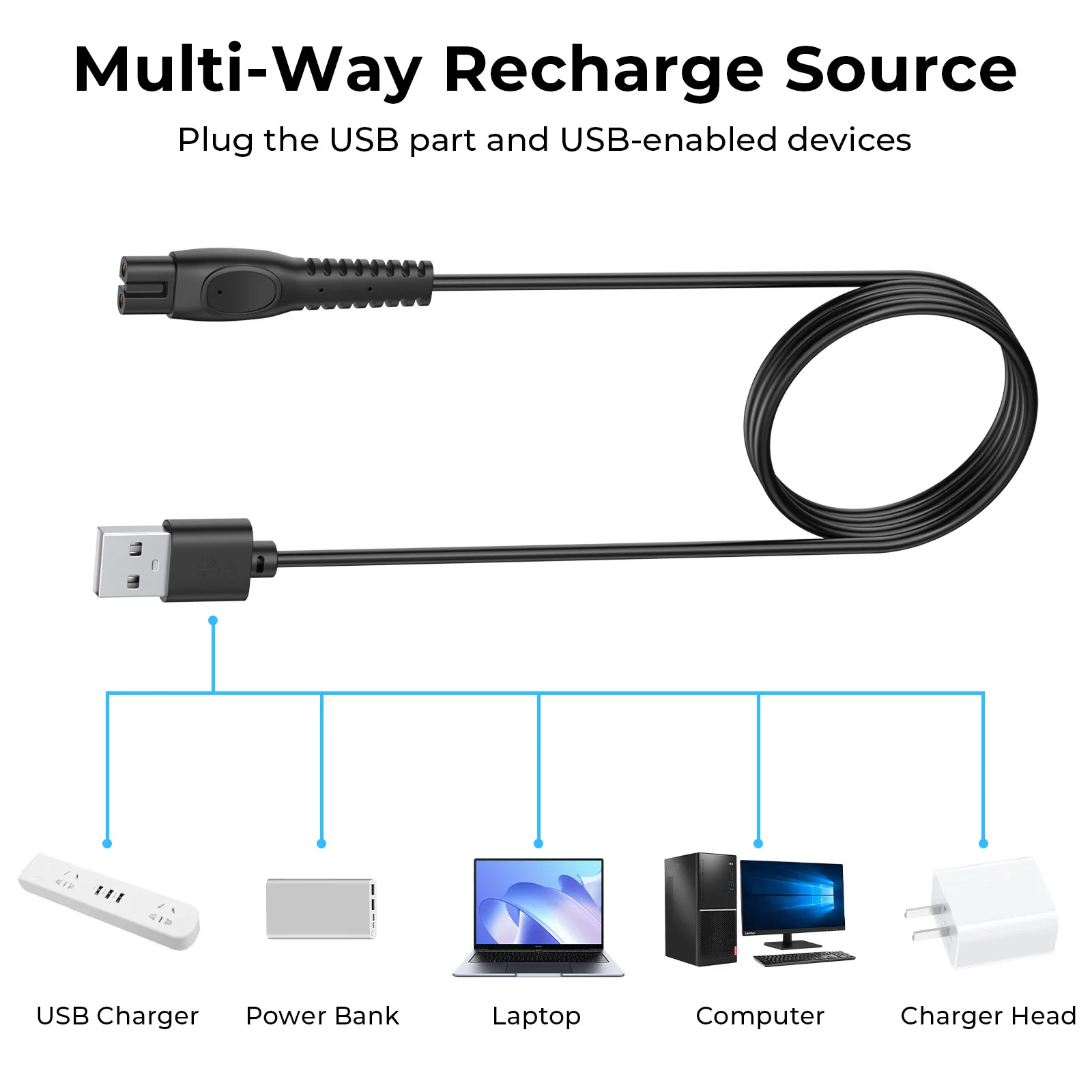 Cable cargador de 5V 1A para Philips Norelco One Blade QP2724 QP2834 MG5910 MG7910 MG9510 MG9520 PQ888 PQ889/Afeitadora Norelco 3900