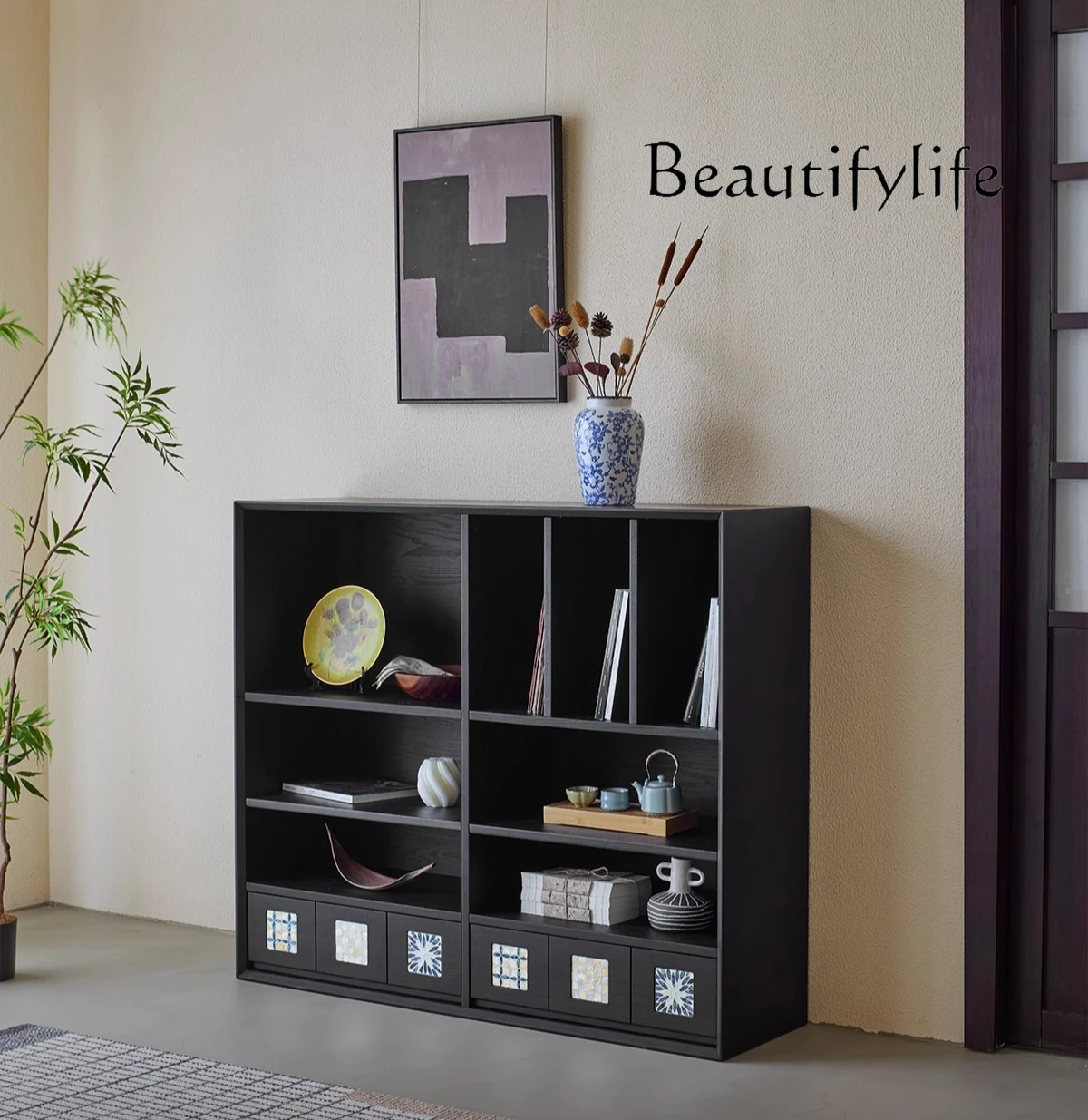 

Medieval style book locker integrated solid wood floor-to-ceiling living room home wall combination display cabinet low bookcase