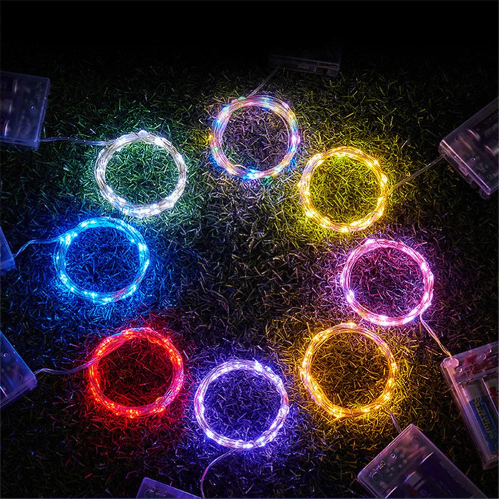1/2/5/10M Fairy Light String Led Silver Wire String Light Battery Powered for Bedroom Garden Party Wedding Decoration