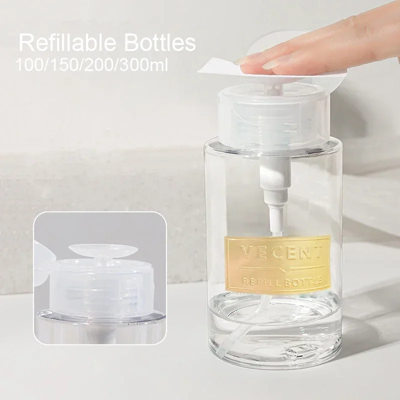 

100-300ml Nail Polish Refillable Press Pump Empty Bottles Nail Art Clean Pressure Remover Bottle Liquid Container Make Up Tool