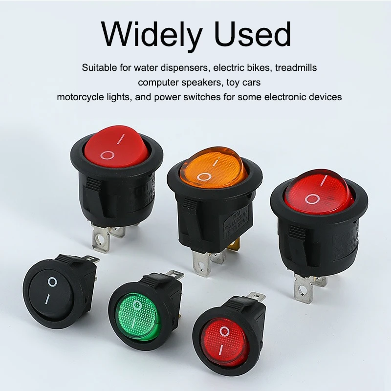 10pcs 15mm Diameter Small Round Boat Rocker Switches Power Switch  Black Mini Round Black White Red 2 Pin ON-OFF Rocker Switch
