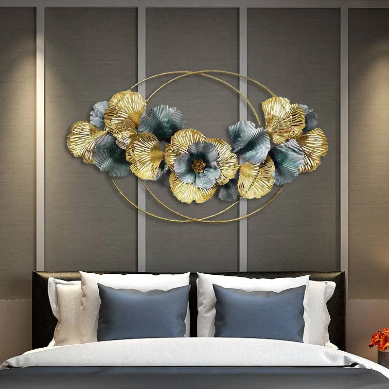 Luxury Gingko Leaves Flower Home Restaurant Cafe Rectangle Metal Wall Hanging Decor