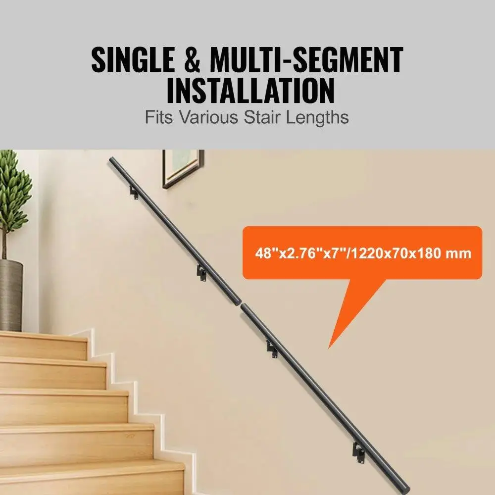 Handrail Stair Railing, 4 ft, Wall Mount Handrails for indoor Stairs, Thickened Aluminum Alloy Hand  with Installation Kit,